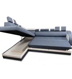 Nowoczesna sofa narożna z funcją spania i pojemnikiem na pościel