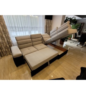 Dwukolorowa sofa narożna z funkcją spania