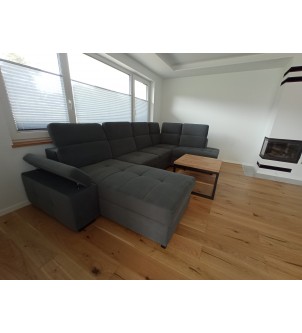 Szara sofa narożna w kształcie podkowy