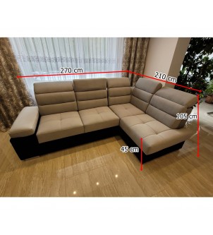 Dwukolorowa sofa narożna z funkcją spania
