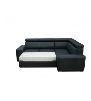 Czarna sofa narożna z funkcją spania
