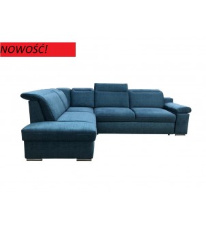 Niebieska sofa narożna z ruchomymi zagłówkami