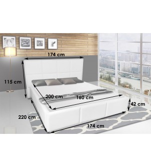 Białe łóżko tapicerowane z pojemnikiem na pościel